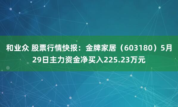 和业众 股票行情快报：金牌家居（603180）5月29日主力资金净买入225.23万元